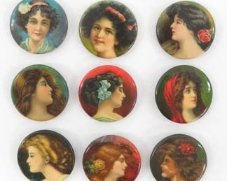 1900's Cracker Jack pretty lady pinback buttons