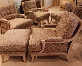 Matched pair of armchairs with ottoman by R. Jones, Dallas...