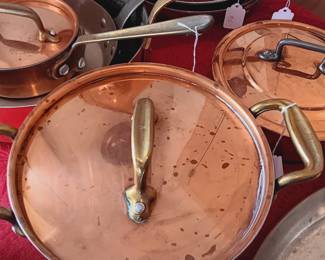 Large selection of copper and French enamel cookware...