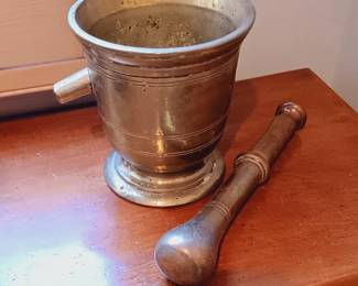 Antique brass mortar and pestle...