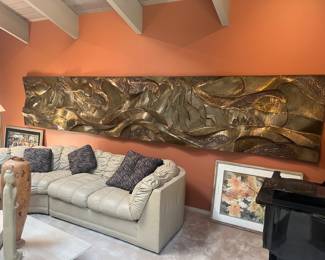 Custom commissioned piece by John Richen, Bronze and Steal large wall relief. Over 15 ft long, featuring abstract cubist style Central Oregon landscape.