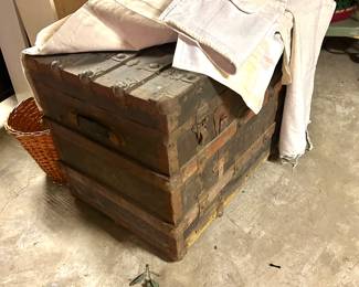 Steamer trunk , feed sacks 