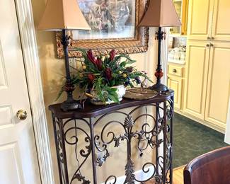 Wood and iron hall table 