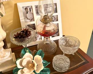 Oil lamp, magnolia leaf , candy dishes 