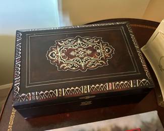 Metal inlay writing table 
