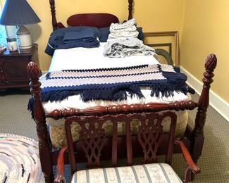 Twin poster bed , child’s chippendale loveseat  