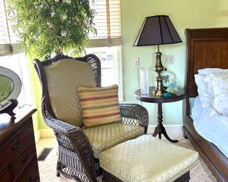 Large wicker chair with ottoman 