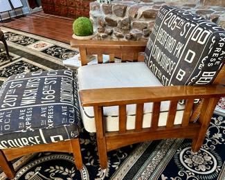 Arts and crafts Mission style chair and ottoman