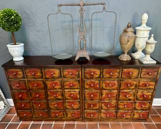 Pottery Barn Andover Apothecary Cabinets (2). 20 Drawers in each cabinet.  Dimensions for each: 37" W x 14" D x 36" H.   