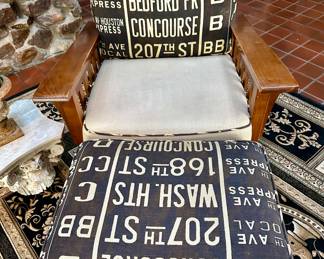 Love this fabric! on an Arts and Crafts Mission Style Vintage Chair and Ottoman