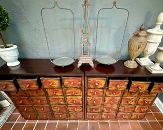 Pottery Barn Andover Apothecary Cabinets (2). 20 Drawers in each cabinet.  Dimensions for each: 37" W x 14" D x 36" H.   