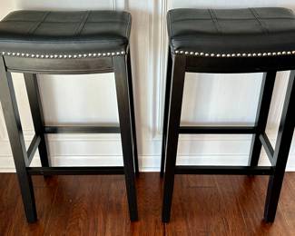 Set of 2 Counter Height Stools with Nailhead Trim. 