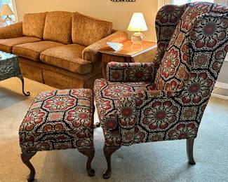 Cool Upholstered Wingback Chair with Matching Ottoman