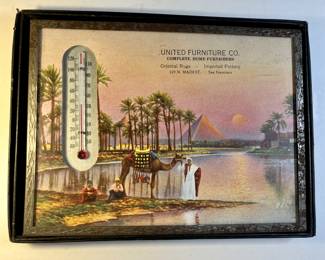 Vintage salesman sample advertising thermometer in box with variety of paper background choices