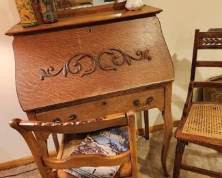 Antique drop front oak Desk