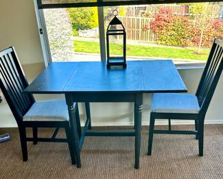 IKEA black leaf table with 2 chairs