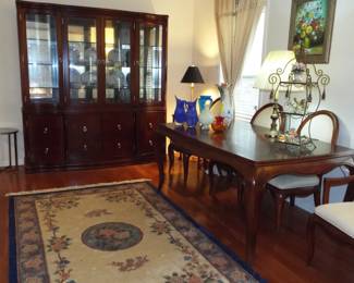 DINING TABLE, 6 CHAIRS AND LARGE TRIPLE CHINA ALL SOLD SEPARATELY