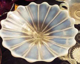 OPALESCENT AND CLEAR SCALLOPED AND SEGMENTED ART GLASS