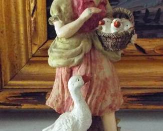 LITTLE GOOSE GIRL WITH BABY GEESE IN BASKET FIGURINE