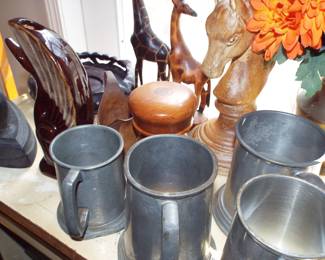 PEWTER, WOOD AND POTTERY ITEMS