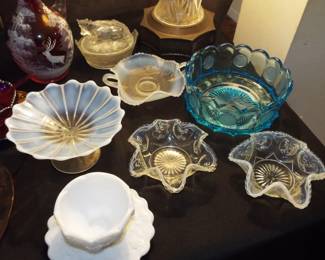 OPALESCENT AND CLEAR AND MILK GLASS ITEMS