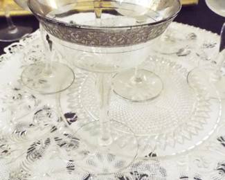 1940'S SILVER RIMMED EMBOSSED PATTERN STEMWARE
