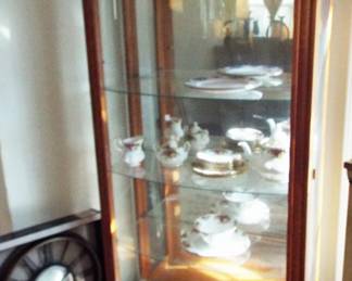 CURVED GLASS FRONT AND SIDES CURIO OAK CABINET