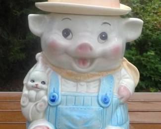 FARMER PIG AND PIGLET COOKIE JAR