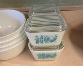 Pyrex Amish Rooster Dishes with Refrigerator Glass Lids