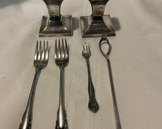 Sterling Candle Holders and cutlery