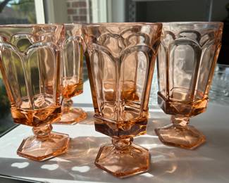 Vintage footed ice tea tumblers by Fostoria from their Virginia pattern.