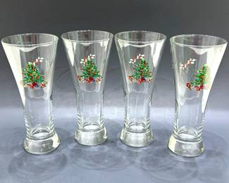 Vintage Christmas Glass Beer Pilsners 