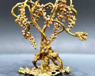 Mid century gilt metal and stone bonsai tree by Hobe