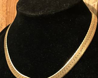 14k yellow gold herringbone chain necklace