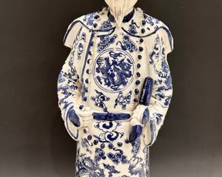 Chinese blue and white porcelain Qing Emperor.  17.5 inches tall   