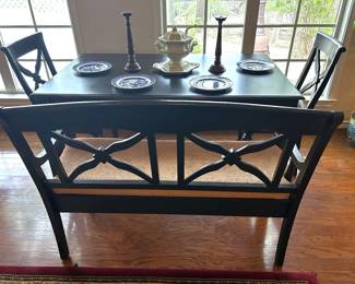 Directoire style dining table with 2 sides chairs along with a matching settee bench