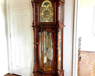 Ridgeway Baker Street Grandfather clock 9030 carved antiqued cherry & burled ash