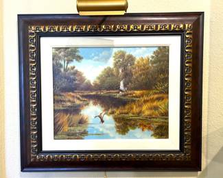 Original J W Thrasher painting, oil on canvas 16 x 20.  Jerry W. Thrasher is a well known Texas artist, born in Paris, TX in 1940.  His work has been featured on the  covers of magazines Ducks Unlimited, National Wild Turkey Federation, Texas Outdoors Journal, Independent Cattlemen, and Safari Club.   He is the son of W. R. Thrasher, 