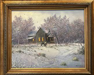 Western painting by Texas artist Daniel Maldonado (1940-2019).  It is oil on canvas, 16 x 20 (not counting the frame).   It is signed by the artist. 
