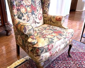 One of two matching wingback chairs by the Pembrook Chair Company of Conover, NC