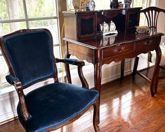 Vintage Louis XV Fauteuil Chair and a vintage French Provincial writing desk by Hammary Furniture of Lenoir, NC   This writing desk is very similar in type and style of the one used for the classic television show 'I Love Lucy'.   