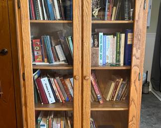 Oak bookcase with glass doors