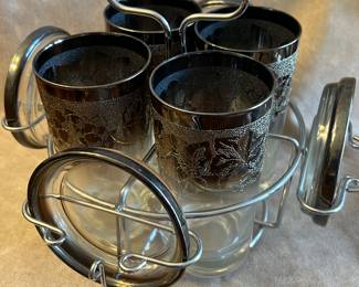 Vintage Silver Fade highball glass and coaster set