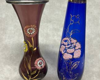 Painted glass bud vases