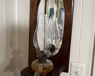Wood mirror with oil lamp 