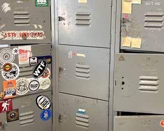 Vintage gym lockers (some filled with mason jars)