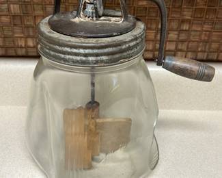 Vintage butter churn (hole in glass on bottom)