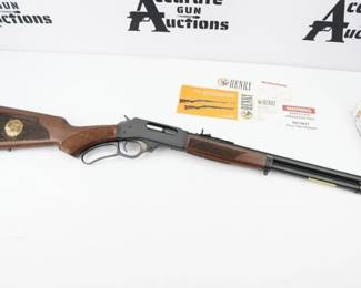 Serial # 2018FNRA0804 Condition: Excellent Light and quick-pointing, Henry .410 lever action shotguns now feature side loading gates for expediently topping off the magazine while in action. Six-shot tube magazines can also be loaded through the front of the tube and unloaded rapidly without having to cycle shotshells through the action. Low in recoil and report, these shotguns match the manual of arms of the centerfire Henry rifles for the instantly familiar feel. This shotgun comes with the original box and is in excellent condition showing minimal signs of use.