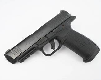 A semi-auto handgun chambered in 9mm, this Remington RP9 delivers maximum firepower with complete control, accuracy, and shootability. Remington calls this pistol “superior to every full-sized polymer-framed handgun on the market.” Ergonomically designed and easy to use, it is an ideal choice for personal defense. Features include an optimized grip angle with reduced recoil, drift adjustable sights, ambidextrous slide control, and a smooth, light, and crisp trigger pull. .This pistol is in excellent condition showing normal signs of use and wear. 