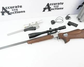 This Thompson Center has a sporterized stock featuring an E Arthur brown 26 inch barrel Chambered in 223 REM with a 6-24x40 Bushnell scope. Also comes with a spare 223 Rem encore 15 inch barrel Chambered in 223 REM paired with a leupold VX-III 2.5-8x